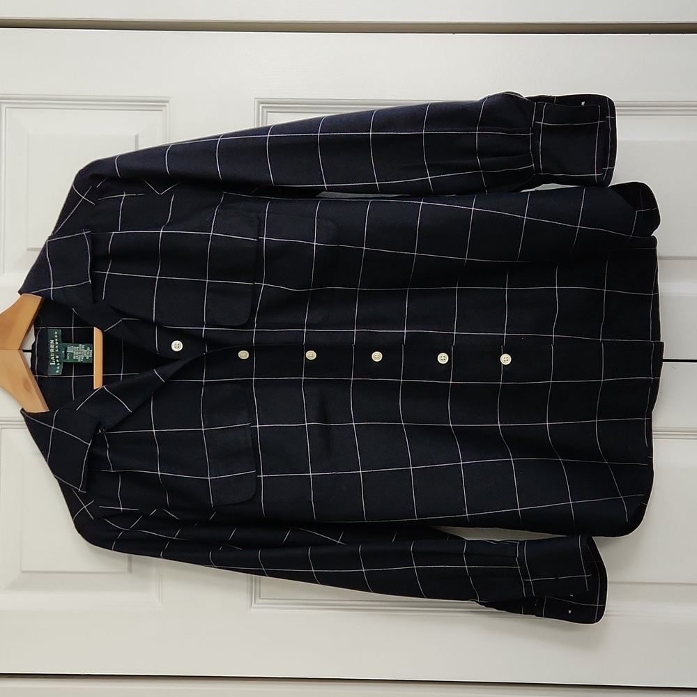 Lauren Ralph Lauren Navy Windowpane Button-Up Blouse